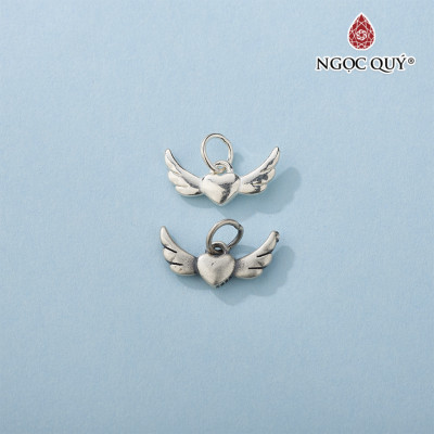 Charm bạc trái tim mang cánh thiên thần treo - Ngọc Quý Gemstones