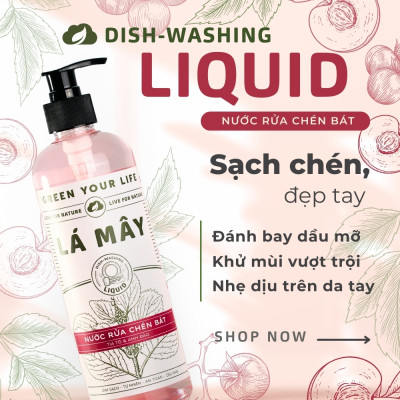 NƯỚC RỬA CHÉN BÁT (KHÔNG ĐẬM ĐẶC) TÍA TÔ & ANH ĐÀO LÁ MÂY 500 mL