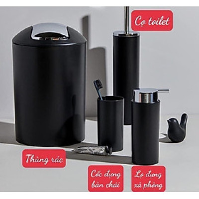 Bộ dụng cụ phòng tắm 4 chi tiết Wenko (thùng tác, đựng bàn chải, cọ toilet, bơm xà phòng) Đức Hàng chính hãng
