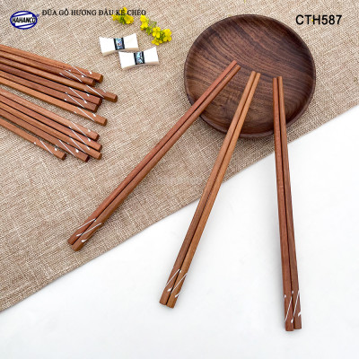 Đũa Gỗ Hương Tự Nhiên Vuông (Sét 10 Đôi) Khảm Trai Chống Mốc Chống Trơn Trượt - CTH587