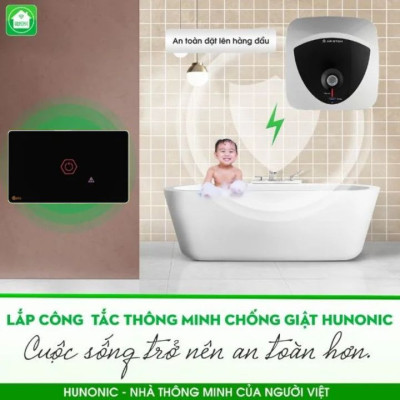 Công Tắc Chống Giật Bình Nóng Lạnh Hunonic Datic - Cảm Ứng + Điều Khiển Qua Wifi + Hẹn Giờ + Ra Lệnh Bằng Giọng Nói