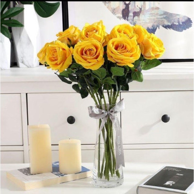 Hoa hồng nhung lụa - dài 40cm - gồm 1 bông Cây giả, hoa lụa Decor trang trí nhà cửa