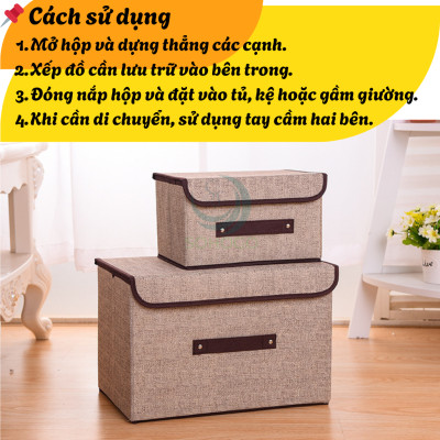 Bộ 2 thùng vải, hộp vải đựng đồ đa năng -Màu Nâu Kem - Hộp vải đựng quần áo 2 size đựng quần áo, đồ lót, giày, văn phòng phẩm, đồ dùng cá nhân rất tiện lợi-Bộ 2 hộp vải đựng đồ vải canvas siêu xinh có nắp đậy, tủ vải đựng đồ hộp cái