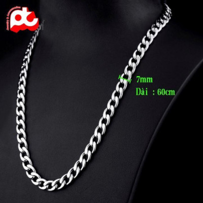 Dây chuyền nam titan cao cấp sang trọng thép không gỉ lặc trangsucpt kích cỡ 7mm màu trắng PTDCNA01
