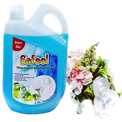 Nước rửa chén đậm đặc Safeol – Hương Chanh và nước biển thơm mát, Can 2 Lít có vòi nhấn.