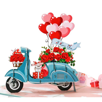 Thiệp 3D Pop Up Xe Máy Tình Yêu – Thiệp Valentine, Thiệp Tỏ Tình, Thiệp Lãng Mạn Độc Đáo, L21