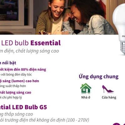 Bóng Philips LED bulb Essential E27 (5W,7W,9W,11W,13W) - E27 (3000K/6500K)