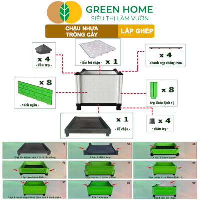 Chậu Trồng Cây Greenhome, Nhựa Nguyên Sinh Lắp Ghép, Nhiều Kích Thước, Trồng Hoa Hồng, Rau, Củ, Quả, Độ Bền 5 Năm