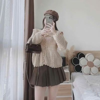 Áo khoác len kiểu dệt kim cổ bẻ tiểu thư