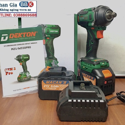 Máy Siết Bulong Dekton 550Nm, Bộ 2 Pin 15 Cell, Chân Pin Phổ Thông, Động Cơ Không Chổi Than (Bảo Hành 12 Tháng)
