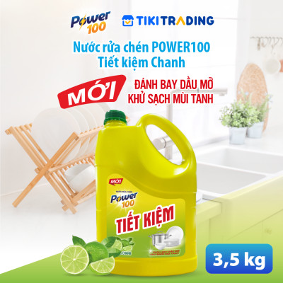 Can Nước Rửa Chén POWER100 Tiết Kiệm Hương Chanh 3.5KG