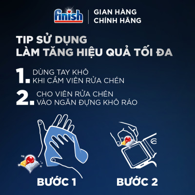 Combo Finish nâng cao 3:Viên Rửa Chén Bát Finish Powerball Quantum 64 viên + Nước làm bóng 500ml + Dung dịch vệ sinh máy