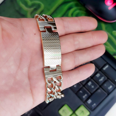 Lắc tay nam mặt chữ nhật khắc caro, dây xích đôi thời trang phong cách sành điệu MST94