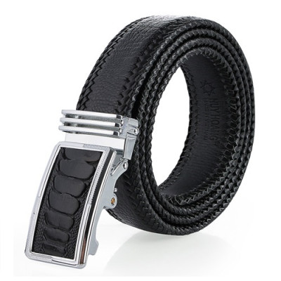 HT4456-60-64-68 - Thắt lưng nam da đà điểu Huy Hoàng đan viền 3,5P màu đen, nâu đất, vàng bò, nâu đỏ