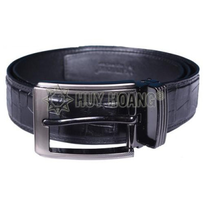 Dây nịt nam da cá sấu Huy Hoàng viền da 4P đầu kim màu đen HC4823