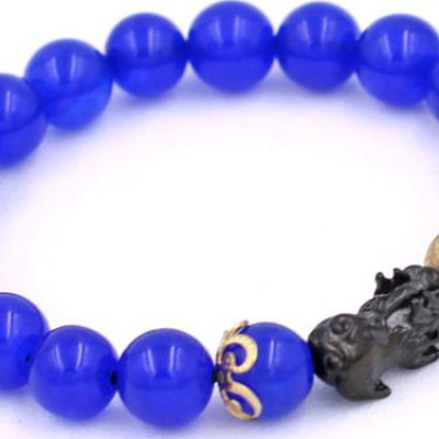 Chuỗi đeo tay Thạch Anh Xanh Dương size 8 ly, 10 ly, 12 ly - Vòng tay Tỳ Hưu Đôi inox đen VTAXDTHHEV8 - hợp mệnh Mộc, mệnh Thủy