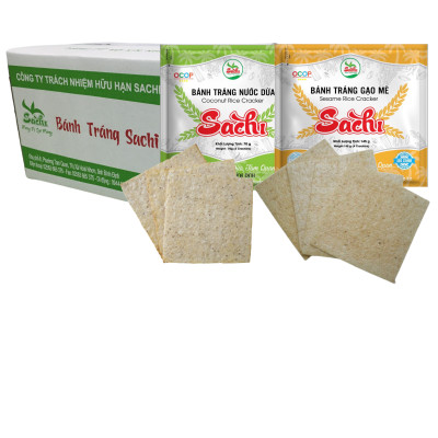 Thùng 25 góii bánh tráng nước dừa và bánh tráng gạo mè nướng