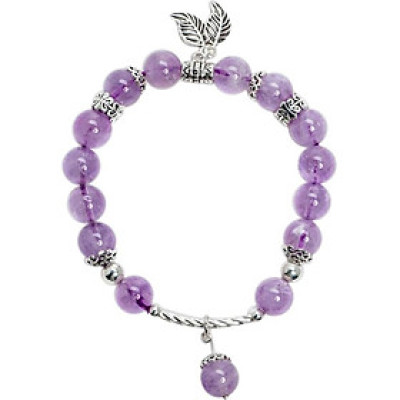 Vòng Tay Thạch Anh Tím Ngọc 8mm Charm Lá Bạc 925 Ngọc Quý Gemstones VT144