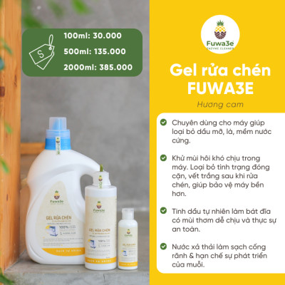 gel rửa chén cho máy rửa chén bát Fuwa3e hữu cơ sinh học dạng gel 2L