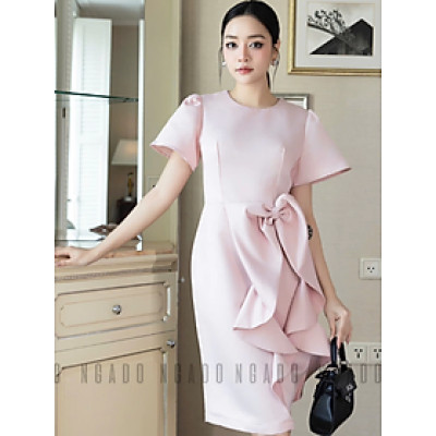 Đầm hồng tay loe NGADO , Đầm dự tiệc sang chảnh , Đầm thiết kế