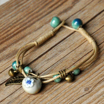 Vòng tay gốm hạt truyền thống giỏ hoa VGOM46