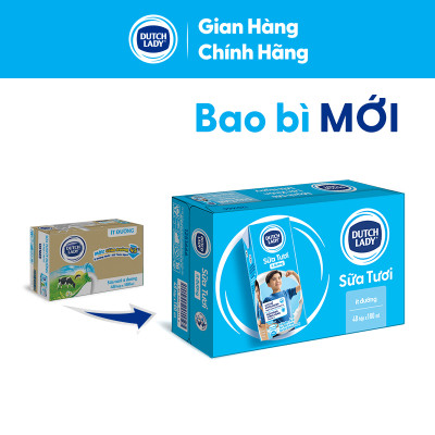 Thùng 48 Hộp Sữa Tươi Tiệt Trùng Dutch Lady Cô Gái Hà Lan ít đường 180ml