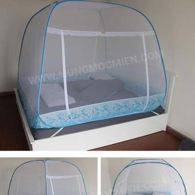 Màn Chụp , Mùng Chụp Cao Cấp Mộc Miên Đỉnh Rộng - Kích Thước 1,6mx2m Trắng Viền Xanh ( Hà Nội )