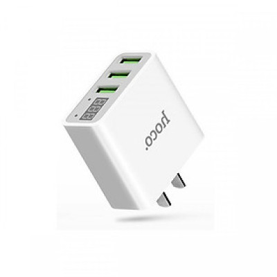 Cốc sạc - củ sạc nhanh 3 cổng Hoco C15 3A - màn hình LCD hiển thị điện áp - Hàng nhập khẩu