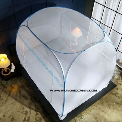 Màn Chụp , Mùng Chụp Cao Cấp Mộc Miên Đỉnh Rộng - Kích Thước 1,4mx2m Trắng Viền Xanh ( Hà Nội )