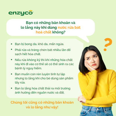 Nước rửa chén bát sinh học ENZYCO 850ml - Chiết xuất Bồ hòn và Enzyme Dứa