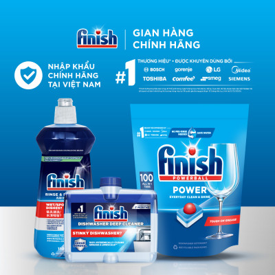 Combo Finish tiện lợi 3: Túi 100 Viên Rửa Bát All In 1+ Nước Làm Bóng Finish 500ml +Dung Dịch Vệ Sinh Máy Finish 250ml