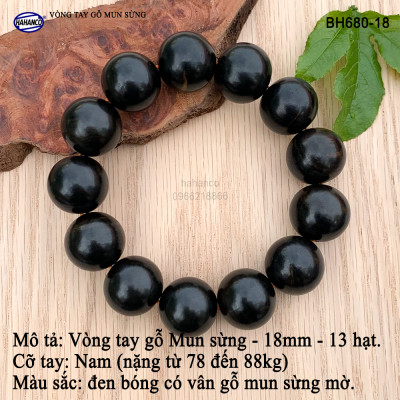Vòng phong thủy gỗ Mun Sừng đen bóng (đủ Size) dành cho người có địa vị, thăng tiến trong công việc (BH680)
