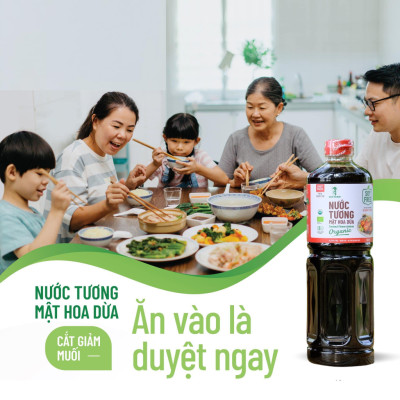 Nước tương mật hoa dừa Sokfarm - Chai 1L Dòng chuyên nấu ăn, không từ đậu nành, giảm 50% lượng muối