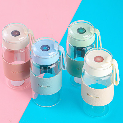 Bình Thuỷ Tinh Có Bọc Da Kèm Dây Đeo In Hình Chòm Sao Ở Nắp Dung Tích 340ml - Giao Màu Ngẫu Nhiên