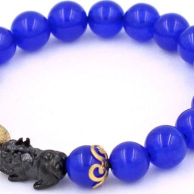 Chuỗi đeo tay Thạch Anh Xanh Dương size 8 ly, 10 ly, 12 ly - Vòng tay Tỳ Hưu Đôi inox đen VTAXDTHHEV8 - hợp mệnh Mộc, mệnh Thủy