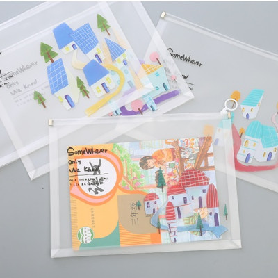 Bộ 3 túi zip đựng file đựng bút nhựa mềm họa tiết dễ thương