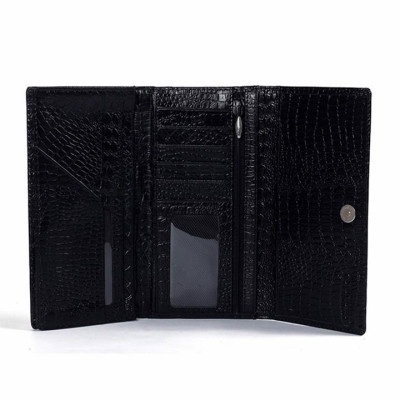 Bóp nữ da thật vân cá sấu Huy Hoàng 3 gấp vân nhỏ màu da, đen, nâu HC3105-06-07