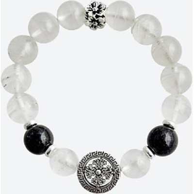 Vòng tay thạch anh ưu linh trắng charm hoa bạc Ngọc Quý Gemstones