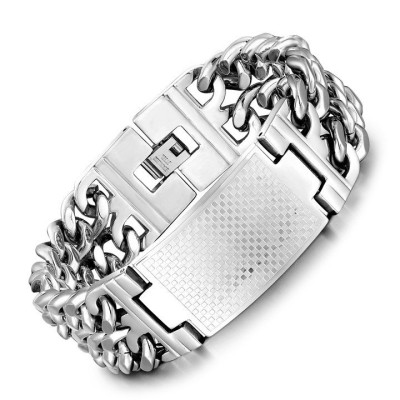 Lắc tay nam mặt chữ nhật khắc caro, dây xích đôi thời trang phong cách sành điệu MST94