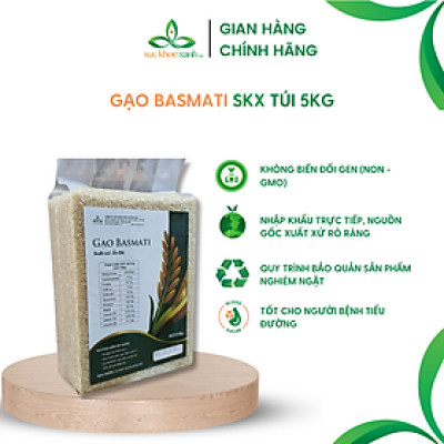 Gạo Basmati India (Ấn Độ) 1121, chỉ số đường huyết (GI) thấp, tốt cho người bị tiểu đường, Túi 5kg
