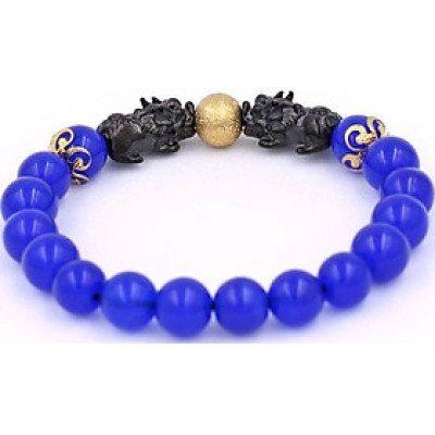 Chuỗi đeo tay Thạch Anh Xanh Dương size 8 ly, 10 ly, 12 ly - Vòng tay Tỳ Hưu Đôi inox đen VTAXDTHHEV8 - hợp mệnh Mộc, mệnh Thủy