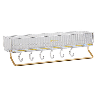 Kệ Dán Tường Đựng Vật Dụng Nhà Tắm , Nhà Bếp Có Thanh Treo Khăn Và Móc Dán Treo Đồ Tiện Lợi - Hàng chính hãng (Giao màu ngẫu nhiên)