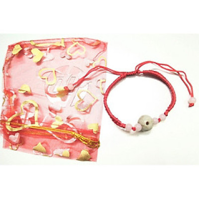 Vòng tay chỉ đỏ may mắn bình an kèm túi đỏ làm quà tặng - 1 hạt ngọc có lỗ thông tài lộc