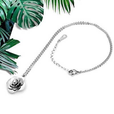 Dây chuyền nữ titan thời trang cao cấp mặt hình bông hoa trà thép không gỉ trangsucpt 3 màu DCNUT22