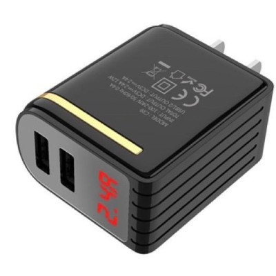 Củ sạc nhanh 2 cổng Hoco C39 us - max 5v-2.4a( 12w), màn hình LCD hiển thị điện áp - hàng chính hãng