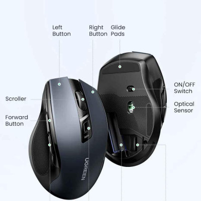 Ugreen UG90855MU006TK 4000dpi 2.4Ghz Bluetooth Chuột không dây + Bluetooth Ergonomic Mouse không kèm pin AA - HÀNG CHÍNH HÃNG