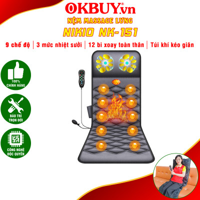 Nệm (Đệm) Massage Toàn Thân Nikio NK-151 - Con Lăn Xoa Bóp Cổ Vai Gáy, 10 Động Cơ Matxa Rung Toàn Thân, Kết Hợp Nhiệt Sưởi Và Túi Khí Nâng Đỡ Cột Sống, Hỗ Trợ Điều Trị Đau Nhức Lưng