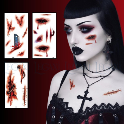 Miếng dán hình xăm kinh dị hóa trang Halloween vết sẹo xước máu giả vết khâu chảy máu vết thương Legaxi