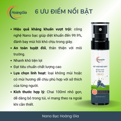 Xịt Khử Khuẩn Giày Dép Nano Bạc Hoàng Gia - Nano Bạc Diệt Khuẩn Khử Mùi, An Toàn Sức Khỏe 100ml
