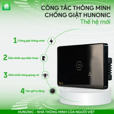 Công Tắc Chống Giật Bình Nóng Lạnh Hunonic Datic - Cảm Ứng + Điều Khiển Qua Wifi + Hẹn Giờ + Ra Lệnh Bằng Giọng Nói